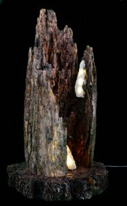 P22B6 Natural hollewd old growth log With two L.E.D quartz crystal lights right