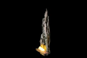 p2b38-wood spear with a quartz crystal lava flowing on a hard wood base